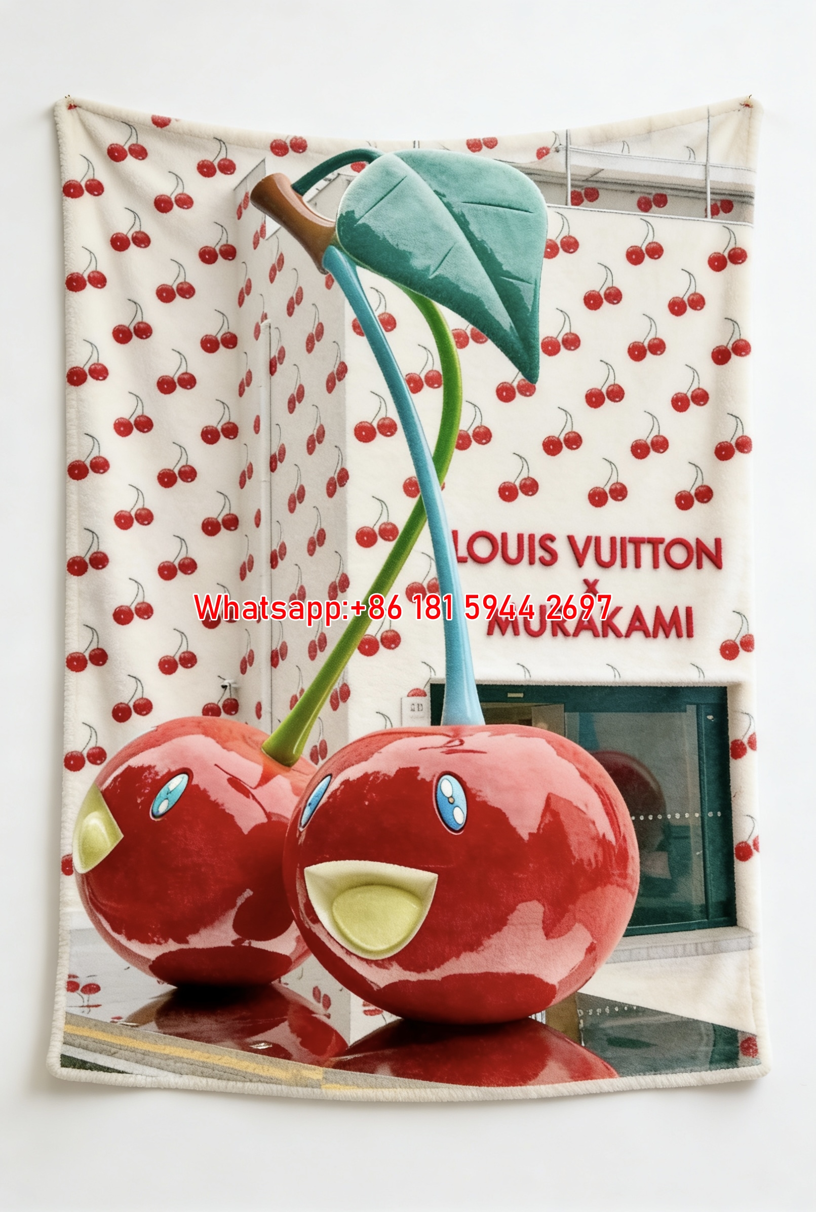 LV x Murakami Cherry Flannel Throw 296